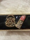 Gold Tone Rhinestone Lipstick Case Vintage Mirror Lipstick Holder 