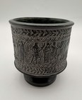 Vintage Green Greek Pottery Cachepot Planter Made In Greece Relief Chariot Vase