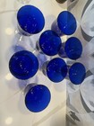Libbey Cobalt Blue Glass Water Wine Goblet Clear Textured Stem Sets Of 8