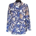 Vintage Krazy Kat Mixed Print Rayon Button Down Long Sleeve Shirt - Small