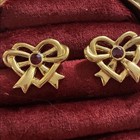 D   orlan Gold Heart Bow Ruby Rhinestone Accented Earrings