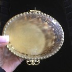 Vintage Gold Tone Filigree Beveled Glass Footed Casket Jewelry trinket Box