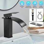 Black Matte Bathroom Sink Faucet Single Handle Waterfall Vessel Mixer Taps