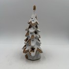 Handcrafted Ceramic Christmas Tree Tealight Holder White Tan  Star Cutouts  Snow