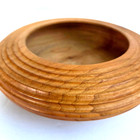 Vtg Hand Made Wood Bowl Squat Disc Textured Lathe Turned 6  Trinket Drop Station