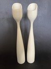Vintage White Mcm Danish Modern Wood Tulip Candle Stick Holders 11 25  Denmark