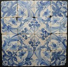 Antique Portuguese Azulejo Tile Panel 16 Blue   White Tiles Floral Rosette Barok