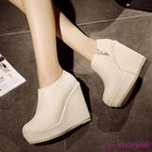 Womens Ladies Round Toe Zip Ankle Boots High Wedge Heel Platform Shoes Pumps New