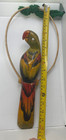 Hand Carved Hand Painted Wooden Parrot On A Circular Perch 16 In Height