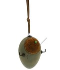Antique Vintage Egg Shaped Wooden Velvet Pincushion Green Ribbon Hanging Hooks