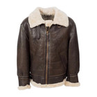 Mens Real Shearling Brown Sheepskin Leather Flight Bomber Jacket B3 Aviator