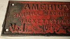 Antique American No 1 Sawmill Machinery Co Cast Iron Label Plate Hackettstown Nj