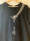 Cite Vintage Maxi Dress Black Cotton Short Sleeve Pocket Giraffe Dress Size Xl