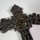 Wall Hanging Cast Iron Cross With Center Stone Metal Religious Emblem 7  X 10 