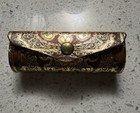 Vintage Italian Lipstick Case holder W mirror Made In Italy Orange  Gold   Brown