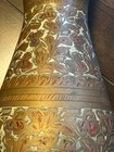 Vintage India Enamel Brass Vase Handcrafted Etched Curvy Design 9 75 In 