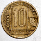 1944 Argentina 10 Centavos  Liberty  -foreign Coin 19mm