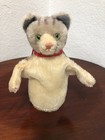 Vintage 1950 Steiff Mohair Grey Tabby Cat With Original Red Bow Fresh   Clean 