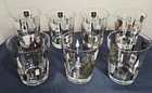 Mcm 15oz 4 5  Glass Tumblers Black white   Gold Vintage Barware Set Of 7