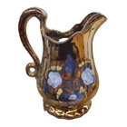 Antique Copper Lusterware Jug Pitcher English Hand Painted Blue Flowers 7 