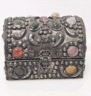 Vtg India Agate Inlaid Jewelry Box Velvet Lined Trinket Wedding Box 4 x2 5 