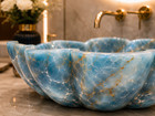 Blue Onyx Floral Vessel Sink  Sculptural Natural Stone Bathroom Washbasin