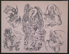 Set Of 20 Mickie Kott Traditional Tattoo Flash Production Sheets  Biker  Dragons