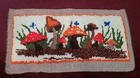 Latch Hook Rug Mushroom Garden Completed Mcm 70s Wall Hanging 15 x36  Vintage 