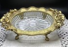 Vtg Matson Gold Filigree Footed Trinket Soap Dish Floral Rose   Cut Glass  k506