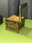 Vtg Antique Ornate Victorian Gold Footed Trinket Box Casket Hinged Glass France