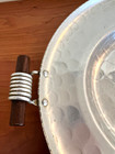 Vintage B Buenilum Hand Wrought Round Tray Mcm Hammered Aluminum Wooden Handles