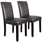 Set Of 8 Urban Leather Dining Parson Chairs With Solid Wood Espresso Finish