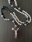 Mens Stainless Steel  Black Paracord Rosary  Chrome Crucifix 