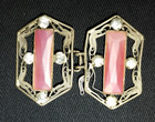 Double Geometric Belt Buckle In Art Deco Style With Rhinestones 