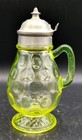 Vintage Uranium Rare 1884 Yellow Vaseline Glass Syrup Bottle W  Superb Uv Glow  
