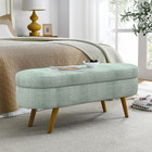 Ottoman Oval Storage Bench rubber Wood Legs  Gray 43 5x16x16 Cyan