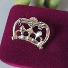 Vintage Gold Tone Faux Pearl Ab Glass Rhinestones Crown Skater Pin Brooch