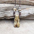 Leather And Carved Bear Totem Necklace Picture Jasper Stone Primitive Pendant