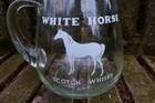 Vintage White Horse Scotch Whisky Huge Clear Glass 68 Oz  Pub Pitcher  Rare 