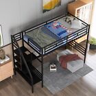 Metal Twin Loft Bed Frame With Desk Staircase Study Workstation For Kids Child