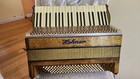 Vintage Hohner Accordion  120 Bass  2 Reed Sets  White   Black Keys  Works 