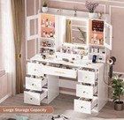 White Vanity Mirror Drawers Adjustable Shelves Jewelry Storage  Led Mirror