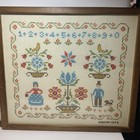Pair Vtg Cross Stitch Abcs 123s Sampler Framed Under Glass  1964