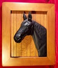 1950s Bronze brass 3d Horse Head Bust Statue Sculpture Wood Frame Antique Vtg