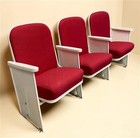3 Theater Seats  Vintage Red Upholstered Tip-up Cinema Auditorium Seating  A1