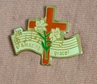 Vintage Amazing Grace Music Notes Lillies Cross Lapel Pin Religious Christian