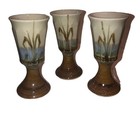3  Vintage Cattails    glazed Pottery Stoneware Goblet Chalise Signed Hope Fun