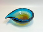 1960s Vintage Murano Flavio Poli Sommerso Glass Blue Amber Bowl Ashtray Teardrop