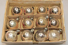 Lot Vintage Glass 25mm Ball Feather Tree Mini Christmas Ornaments Silver W Box