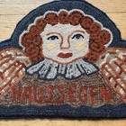 House Blessing Haussegen Folk Art Primitive Angel Hooked Rug Woolley Fox 28 X 14